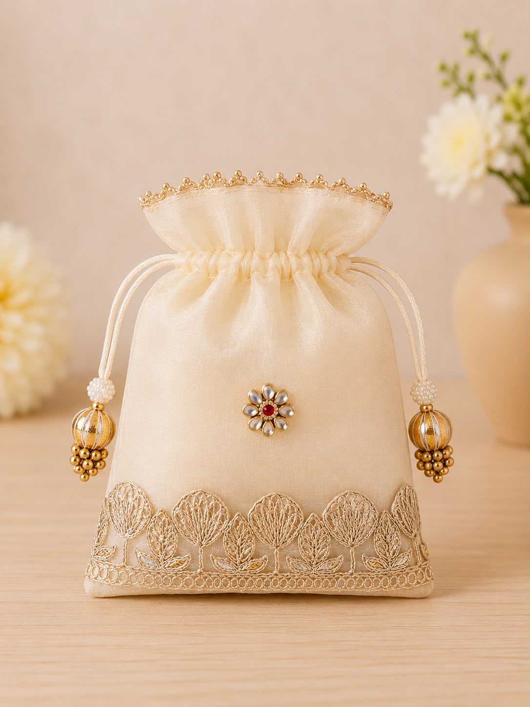 Double Organza Kundan flower potli 5/7 inch (pack of 20) - Image 3