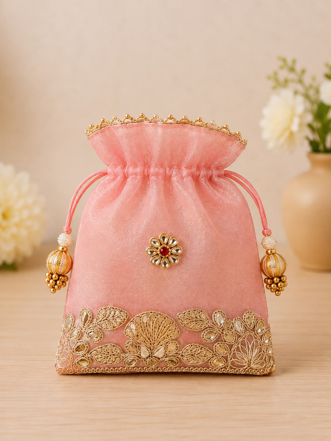 Double Organza Kundan flower potli 5/7 inch (pack of 20) - Image 4