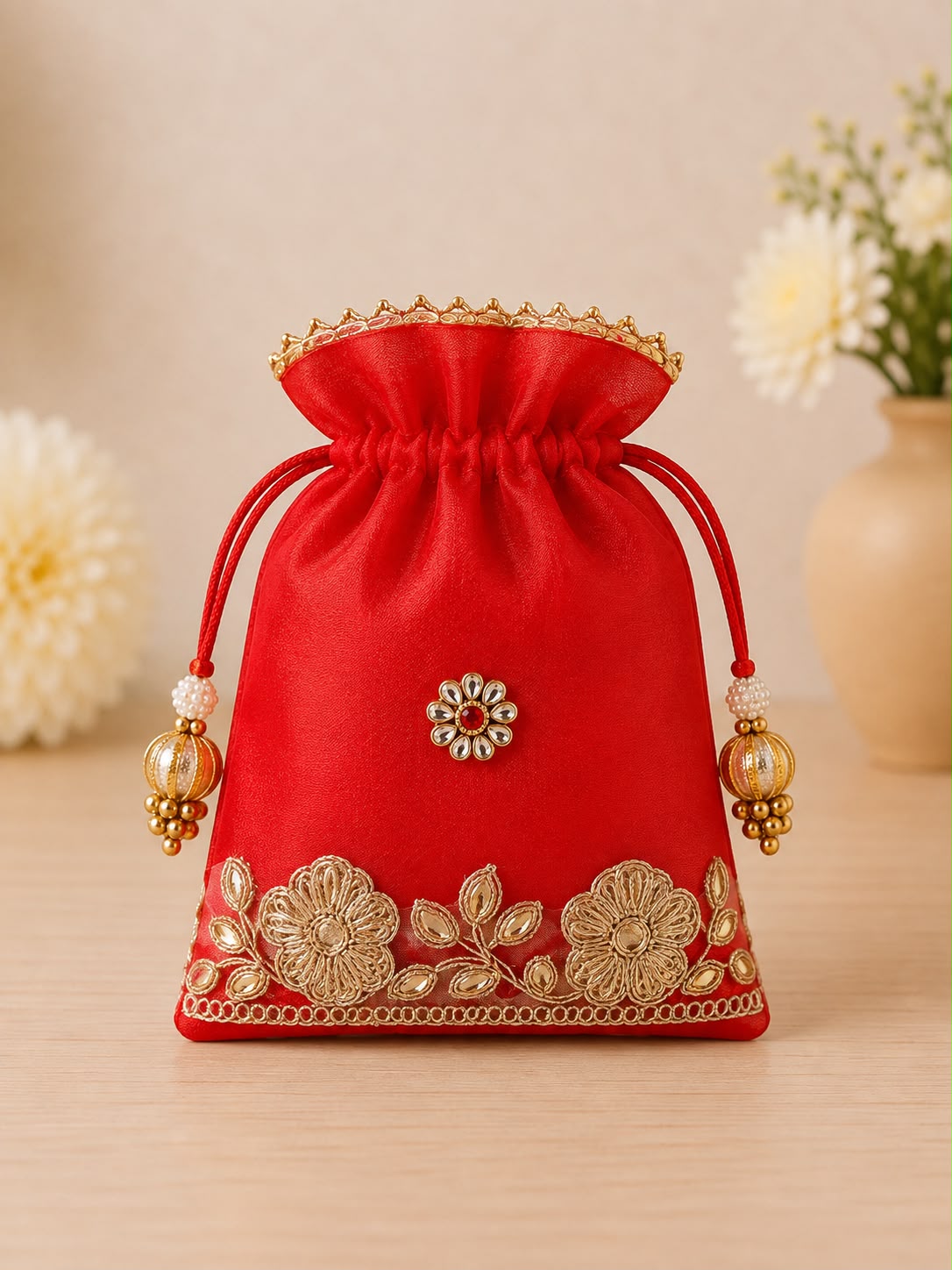 Double Organza Kundan flower potli 5/7 inch (pack of 20) - Image 6