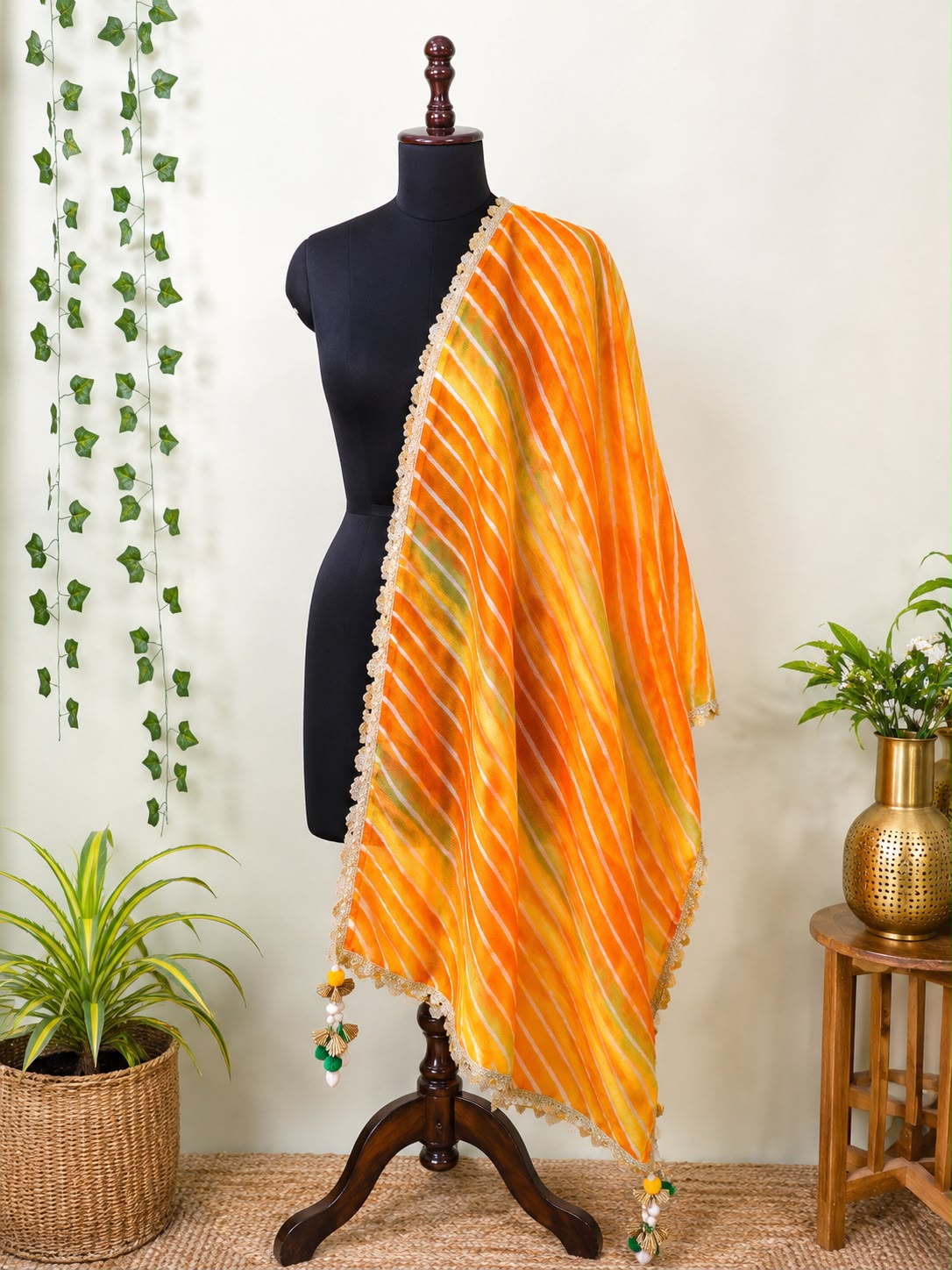 Lehariya Duppatta with lace and latkan (pack of 5) - Image 3