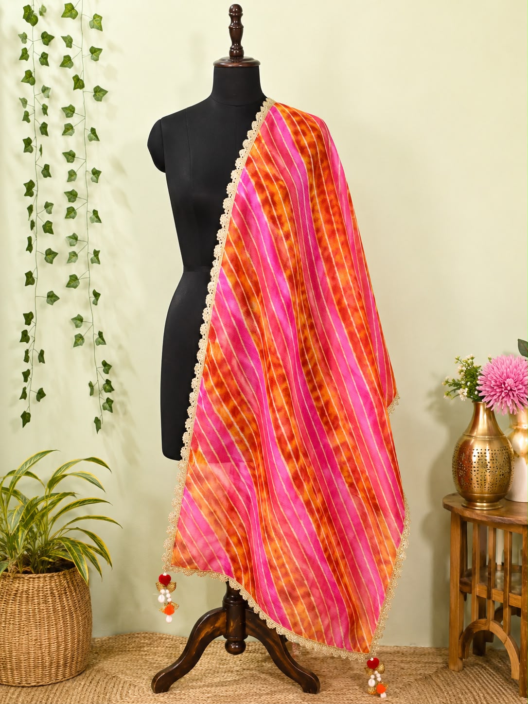 Lehariya Duppatta with lace and latkan (pack of 5) - Image 4