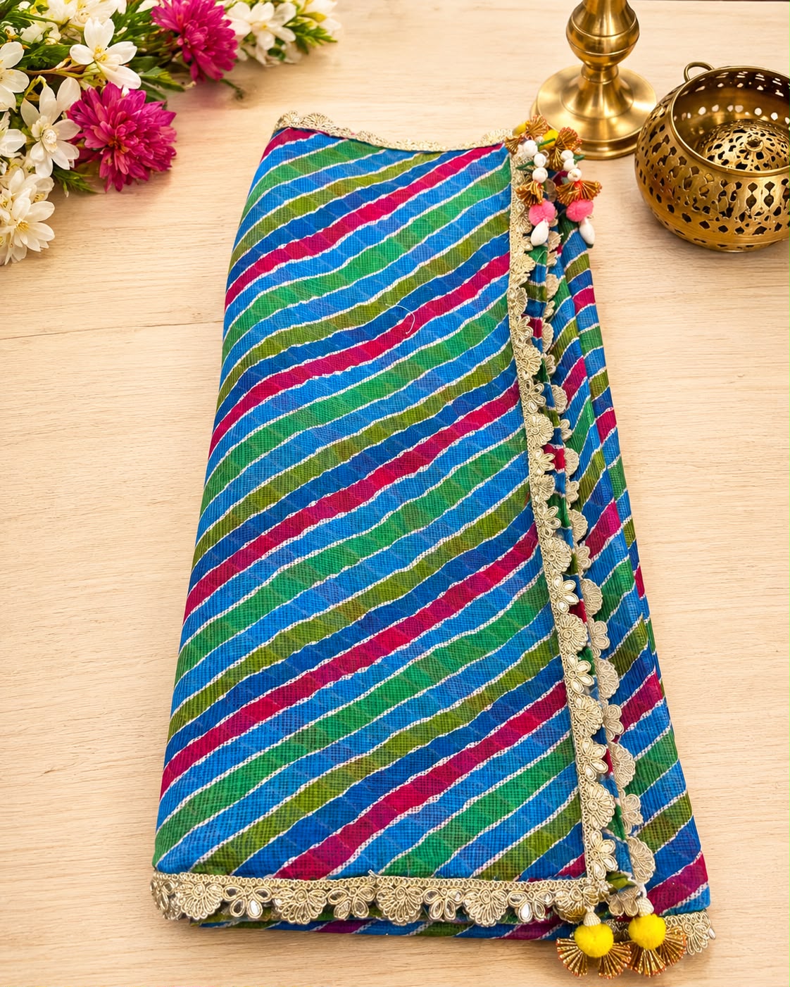Lehariya Duppatta with lace and latkan (pack of 5) - Image 5