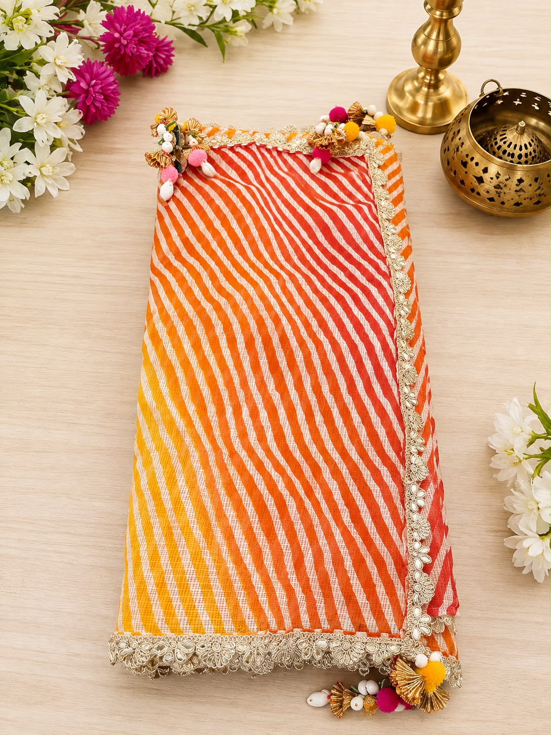 Lehariya Duppatta with lace and latkan (pack of 5) - Image 6