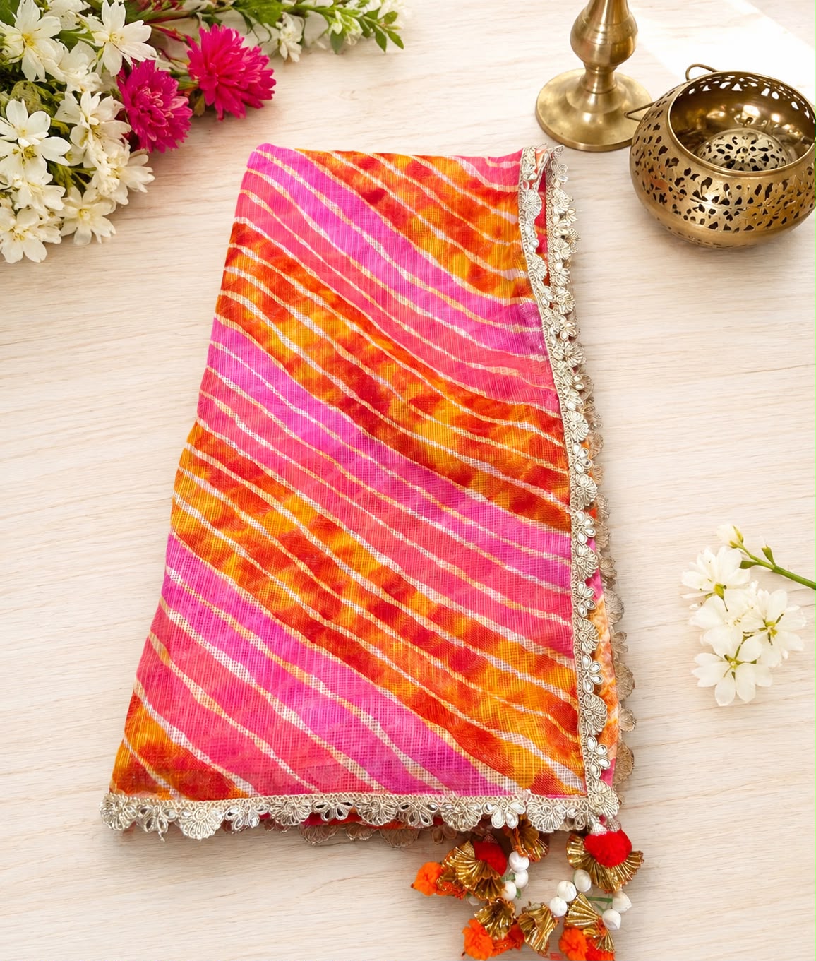 Lehariya Duppatta with lace and latkan (pack of 5) - Image 2