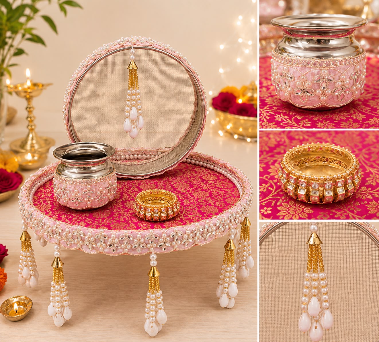 Pastel Pink theme karwa chauth set (4 pcs) - Image 2