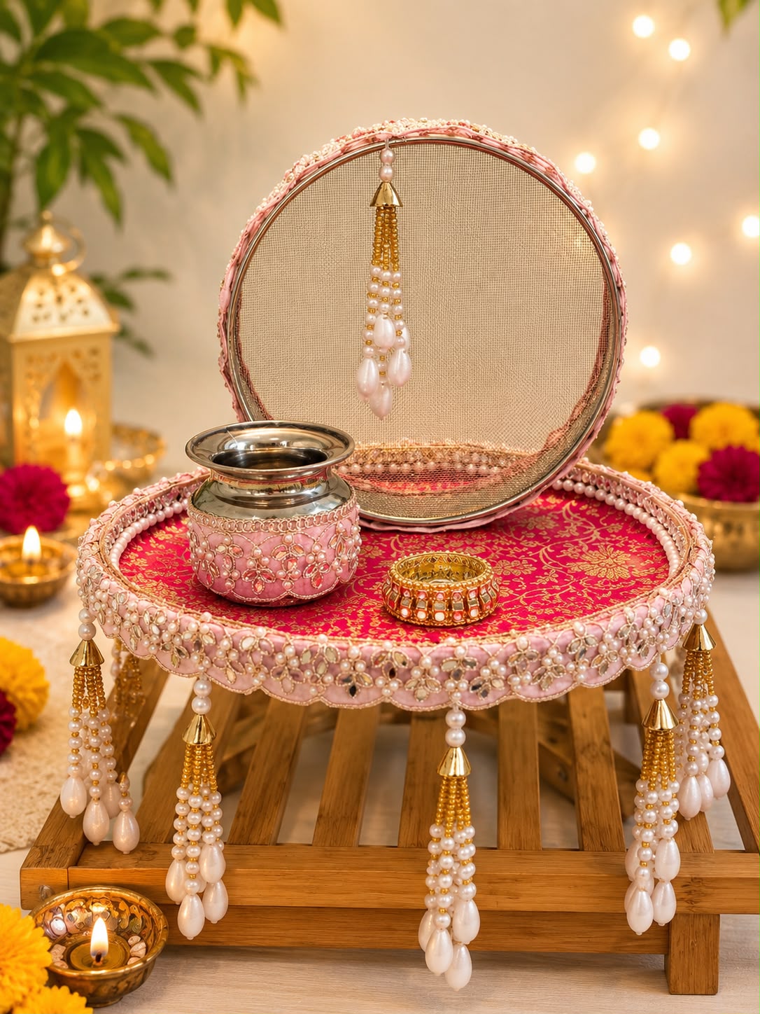 Pastel Pink theme karwa chauth set (4 pcs)