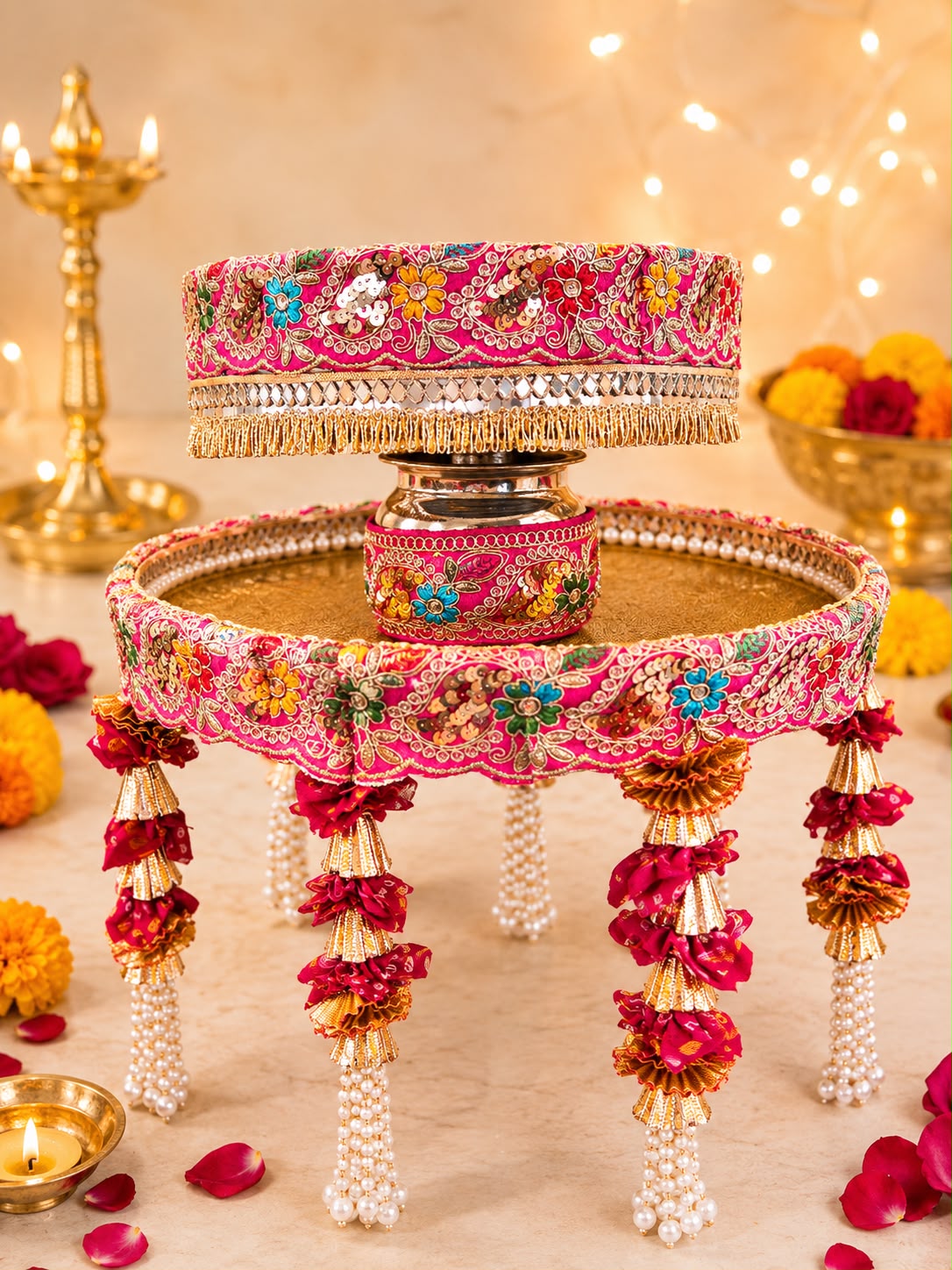 Bandini flower theme karwa chauth set (4 pcs)