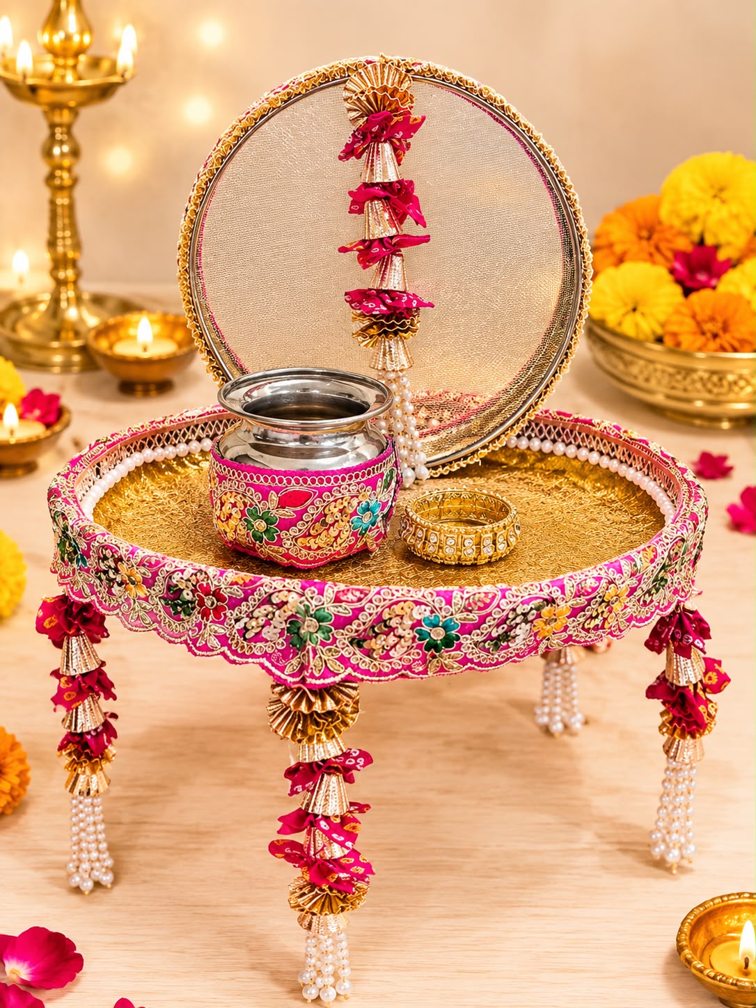 Bandini flower theme karwa chauth set (4 pcs) - Image 4