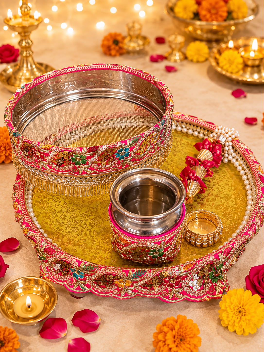 Bandini flower theme karwa chauth set (4 pcs) - Image 3