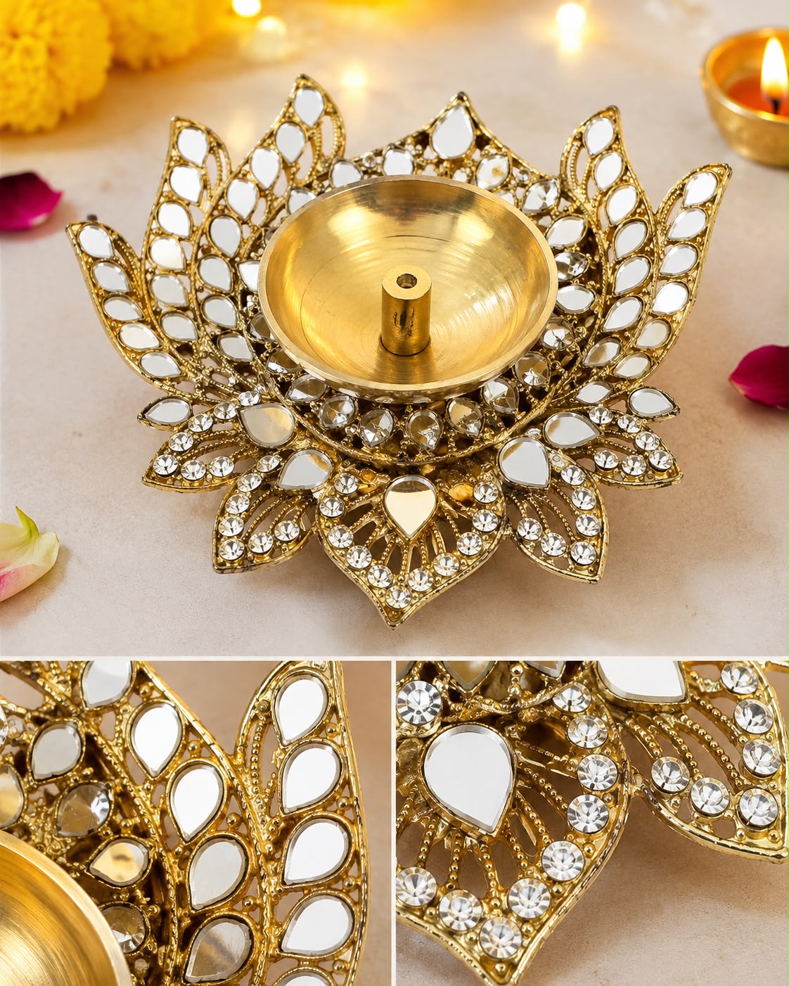 Metal Diyas with mirror work (pack of 2 pcs) - Image 10