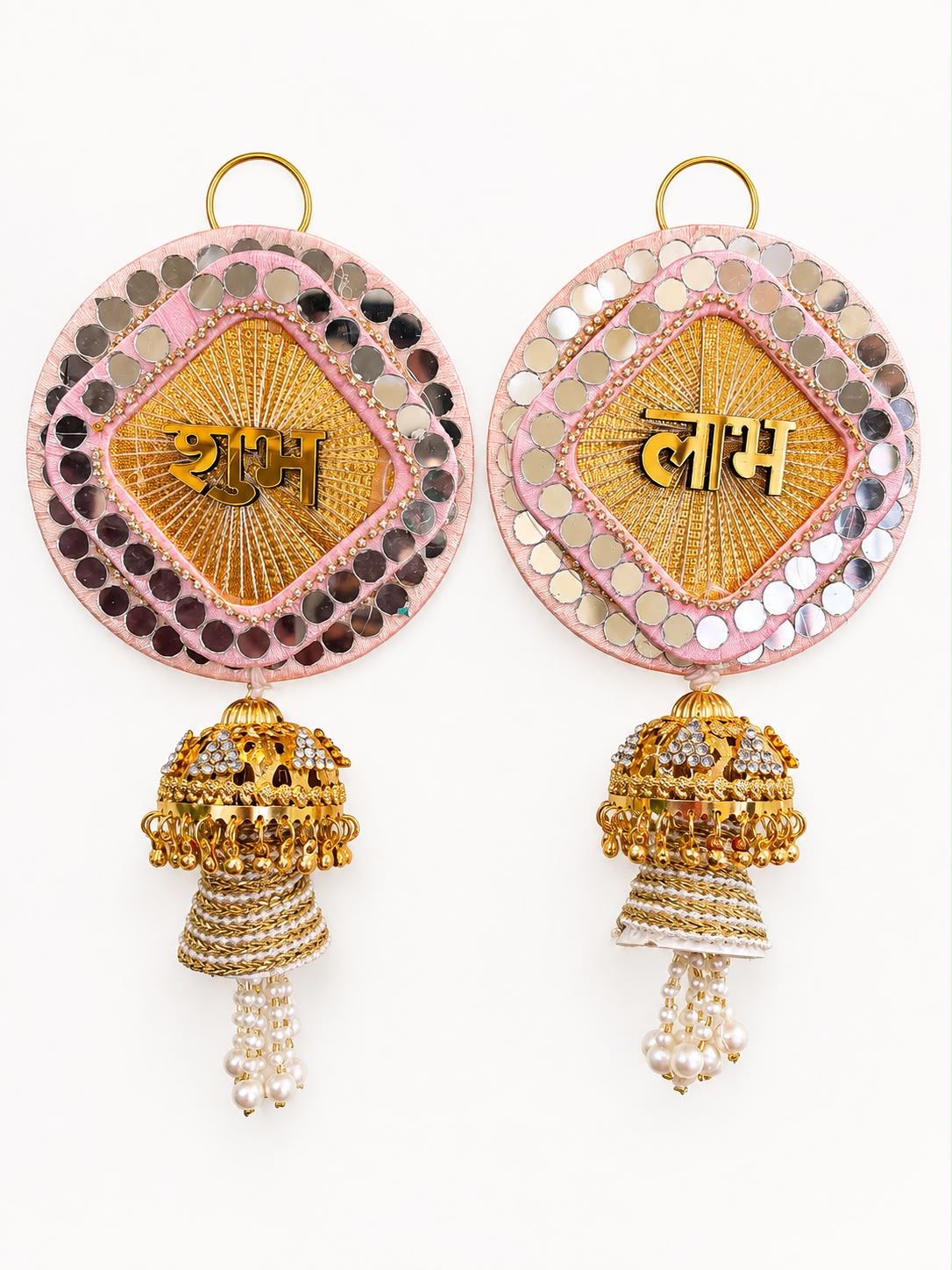 Shubh labh hangings with mirror work and metal latkans (pair of 2)