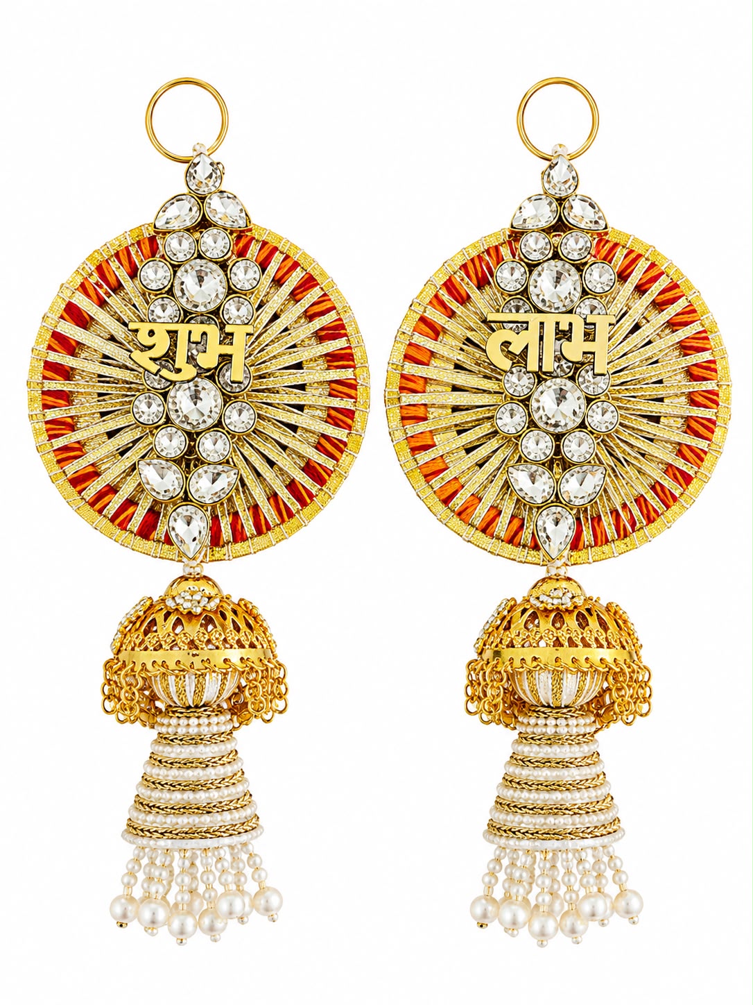 Shubh labh hangings with kundan and metal latkans (pair of 2)