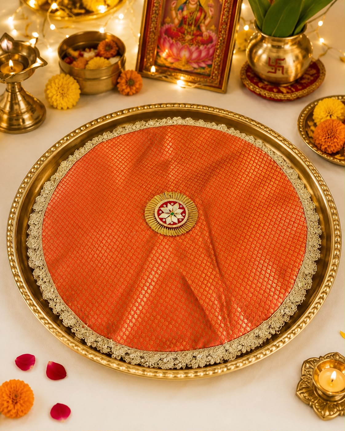 Broacde round thaalposh/tray cover with gota patch size 24 inch (pack of 2) - Image 4
