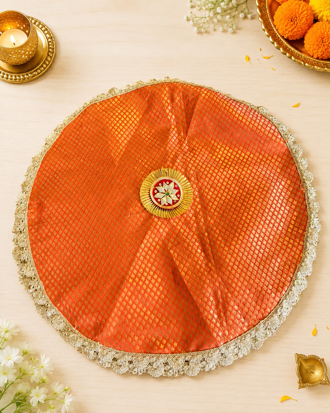 Broacde round thaalposh/tray cover with gota patch size 24 inch (pack of 2) - Image 3