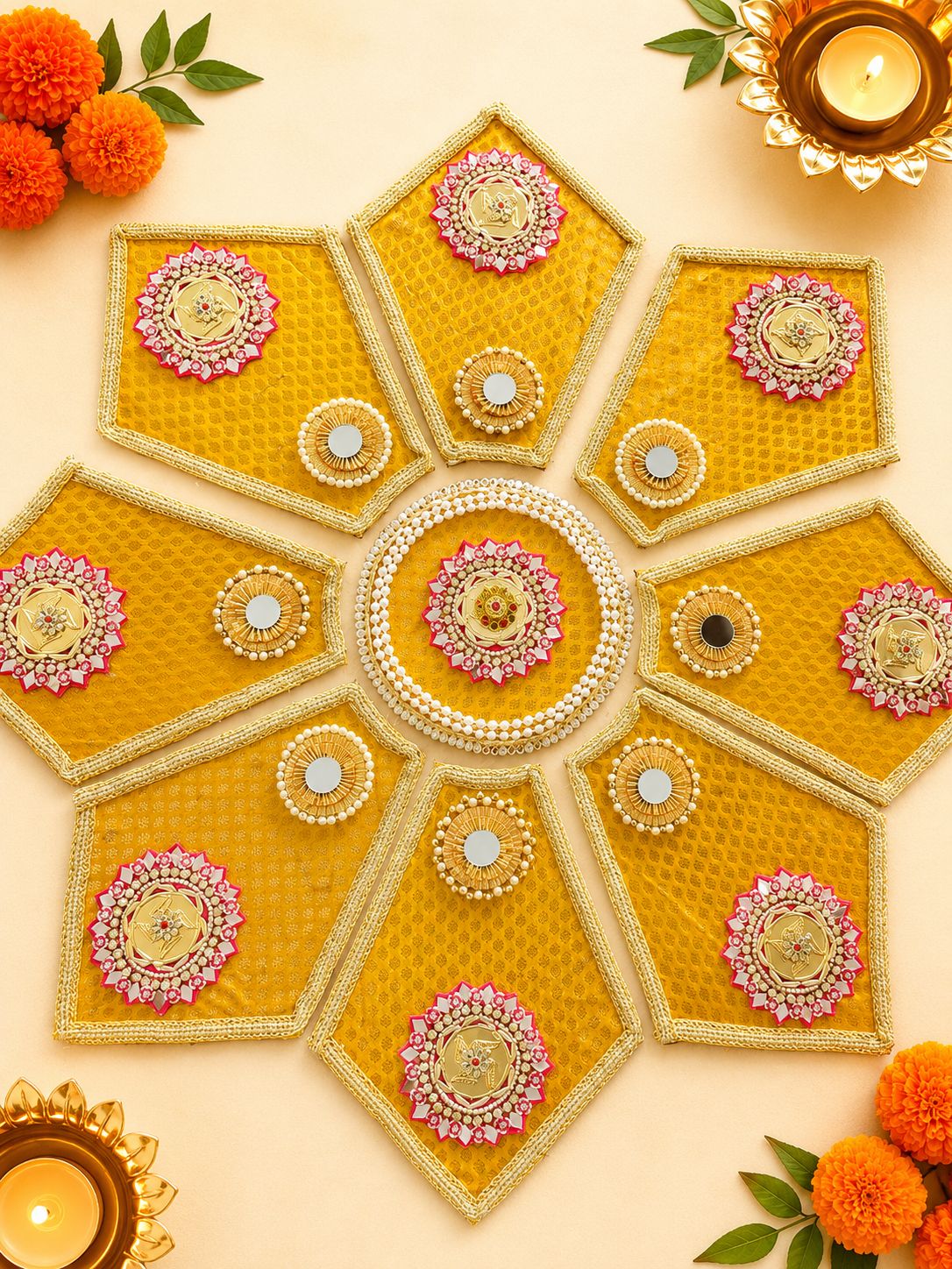 Yellow flower MDF 8 Petal Floor Rangoli - Image 3
