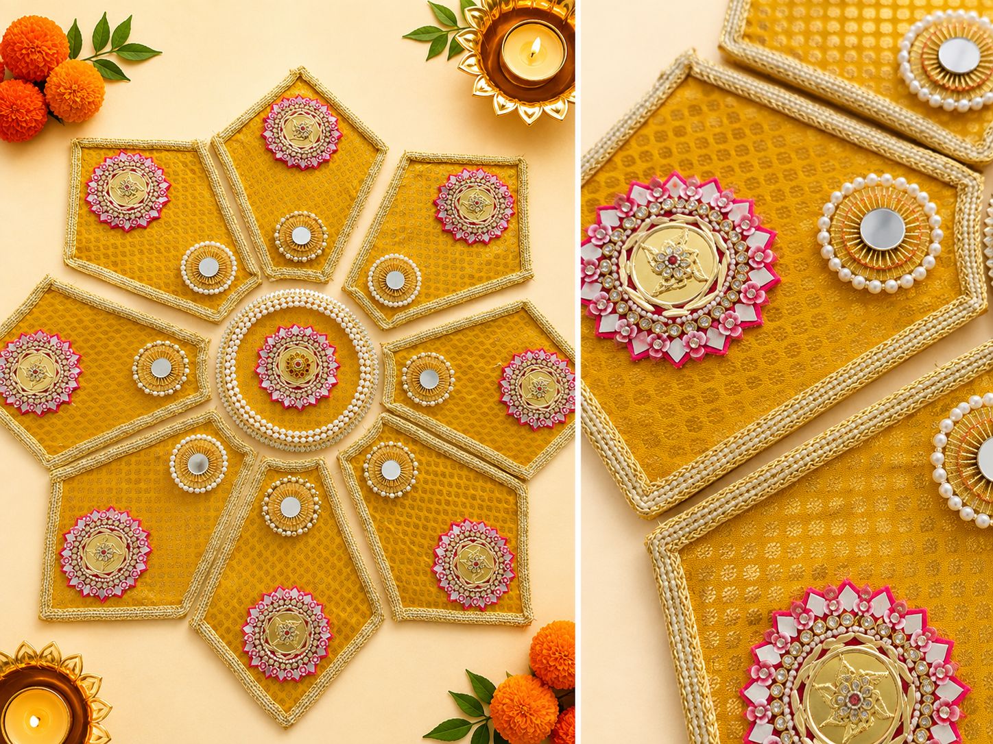Yellow flower MDF 8 Petal Floor Rangoli - Image 2