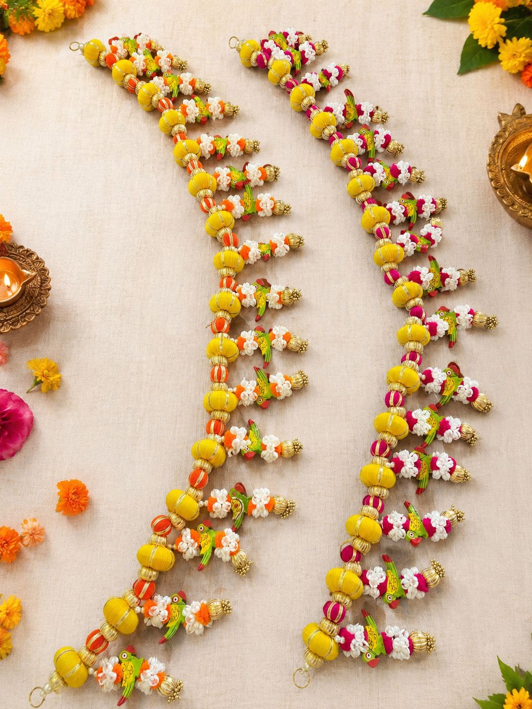 Traditional parrot and ghungroo bandanwar in mix colours - Image 3